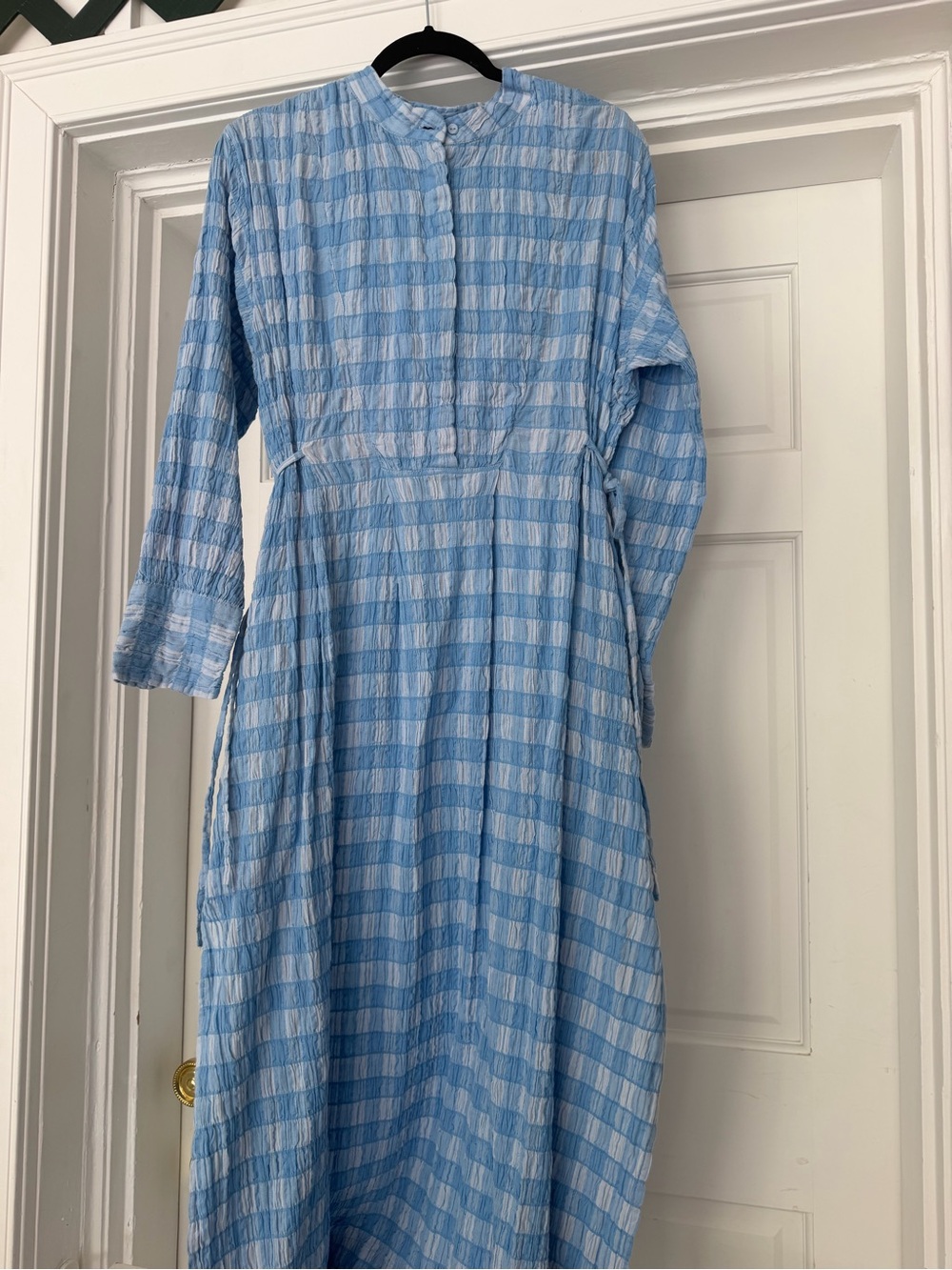 Coniglio Palm Beach Seersucker Maxi Light Blue Checkered Long Dress